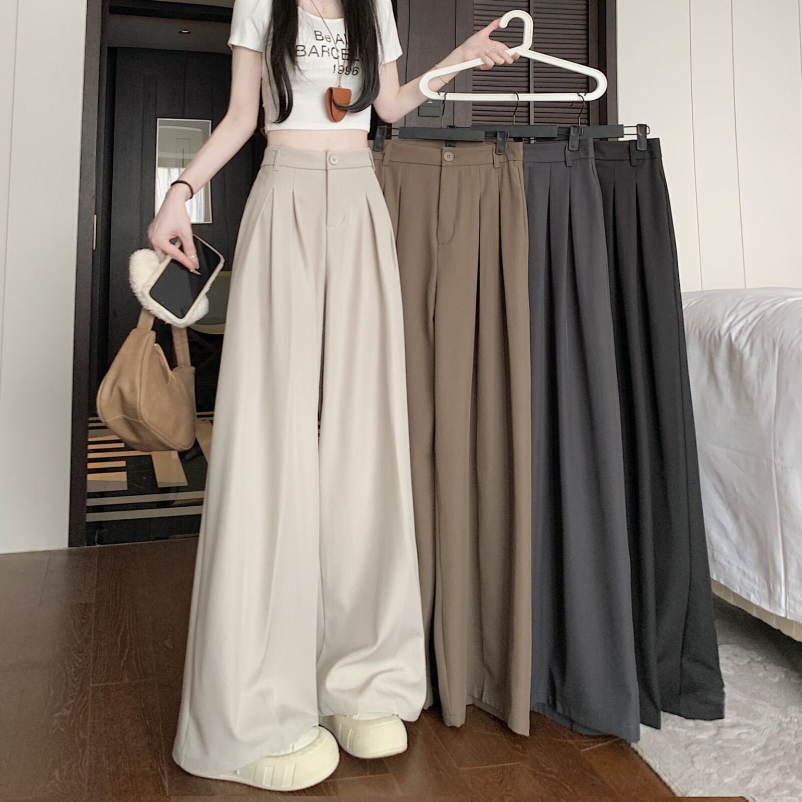 百搭西装阔腿裤女夏季2025新款高级感垂感宽松小个子休闲直筒裤裙
