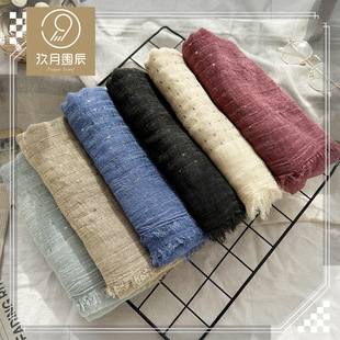 亮片人棉纯色围巾女围巾脏染muslim长方形包头巾