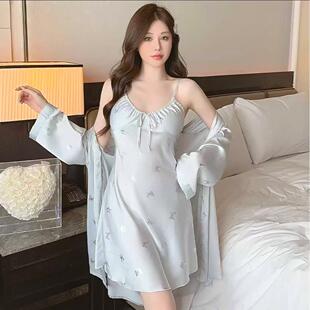 家居服女感 睡衣女冰丝睡裙夏季 吊带睡裙春秋薄款吊裙长袍