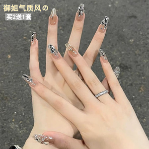网红爆闪穿戴美甲成品高级感长款指甲贴片2022新款春季甲片果冻胶