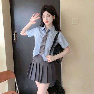 收腰jk制服夏季 套装 小众设计感百搭辣妹衬衫 显瘦百褶裙学院风套装