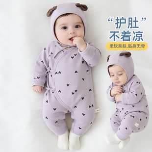 52码 款 初生宝宝和尚服3月0 纯棉四季 新生婴儿连体哈衣送帽子春秋季