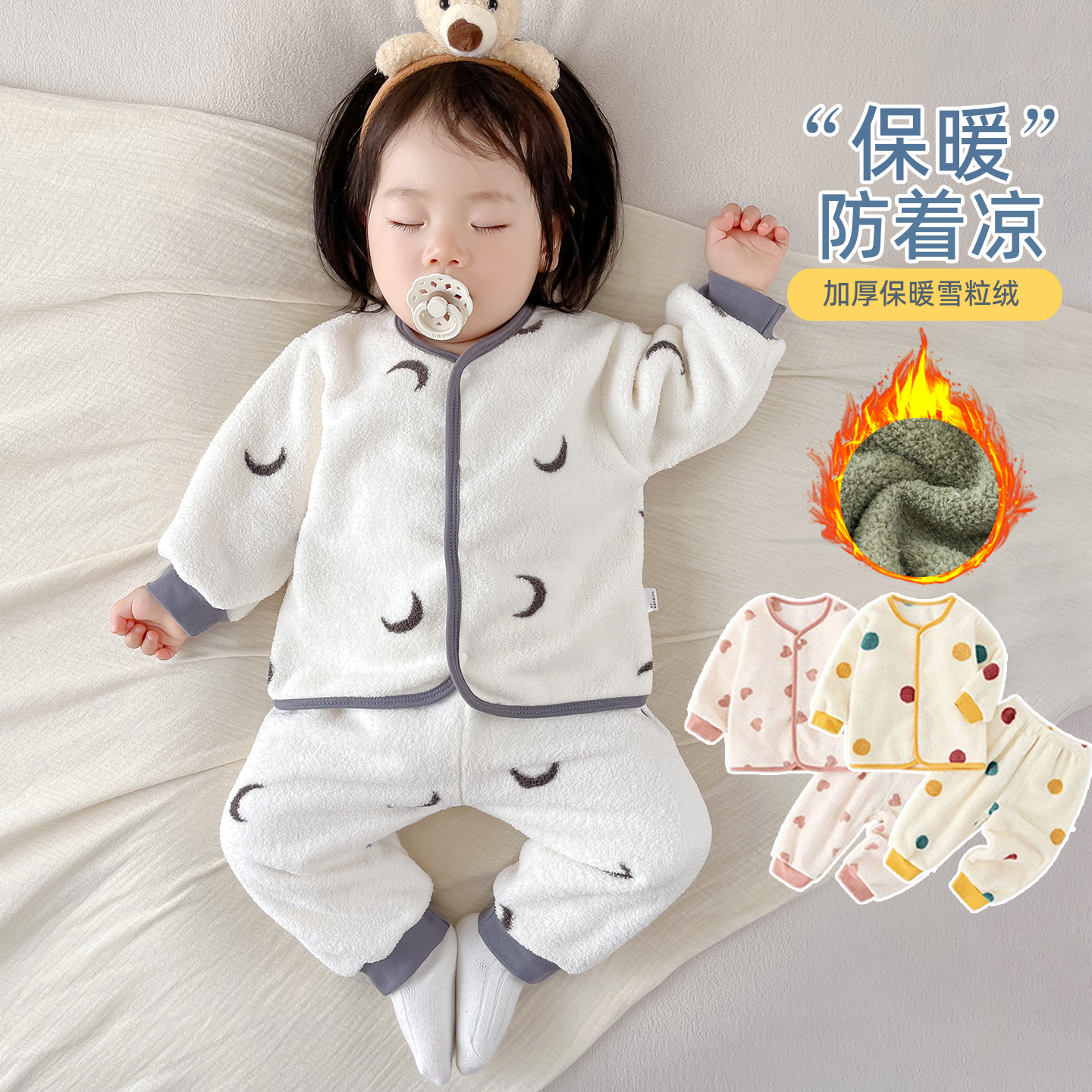 儿童秋冬季雪粒绒套装超萌保暖