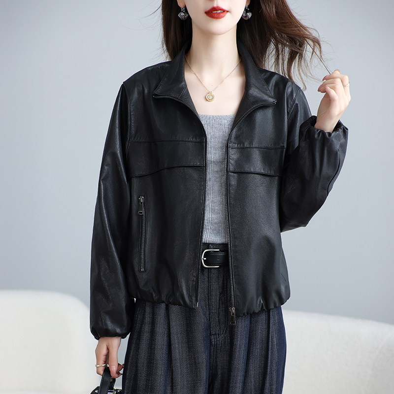 海宁立领真皮夹克女2026秋季新款头层绵羊皮皮衣外套短款时尚洋气
