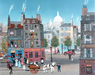 E390【法国】(Michel Delacroix)稚拙风格城镇街景主题绘画图库