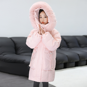 儿童羽绒服女童中长款2023新款加厚中大童小女孩杜邦三防冬季外套