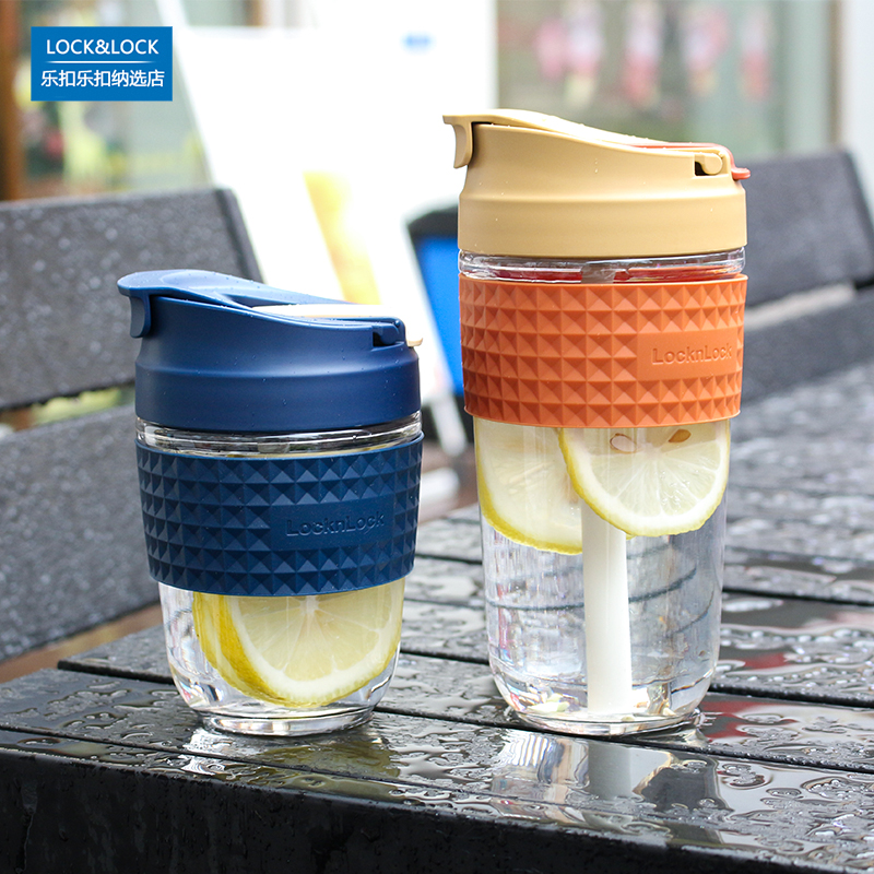 乐扣乐扣吸管玻璃咖啡杯一盖双饮