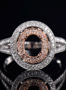 于凡珠宝 14K金私人定制椭圆形6*8轻奢双层设计镶钻指环戒指空托