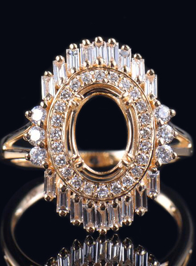 于凡珠宝 10K金椭圆形婚戒指托女奢华个性定制刻字女士指环