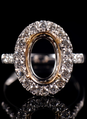 于凡珠宝 10K金椭圆钻石戒指空托女镶钻宝石指环戒托支持刻字定制