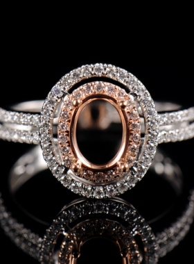 于凡珠宝 14K金个性定制椭圆形5*7轻奢双层设计镶钻指环戒指空托