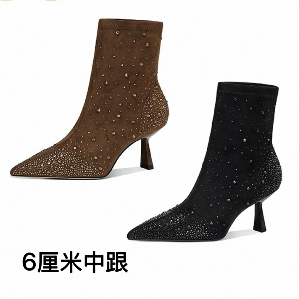 专柜正品3厘米6厘米舒适细跟新款绒面亮钻弹力靴瘦瘦靴26G3539