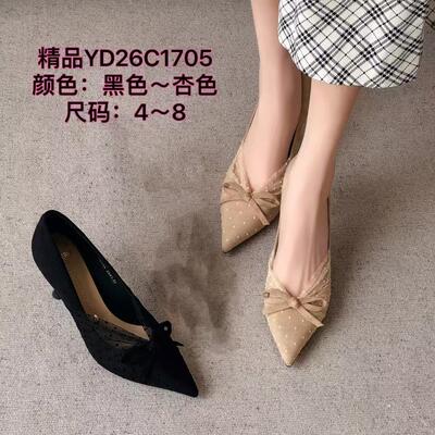 一代佳人网纱蝴蝶结设计黑色高跟鞋女单鞋2026新百搭舒适26C1705