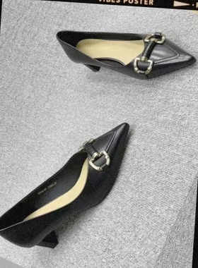 朱朱家2023春季新款舒适粗跟小矮跟高档胎牛皮时尚百搭单鞋61969