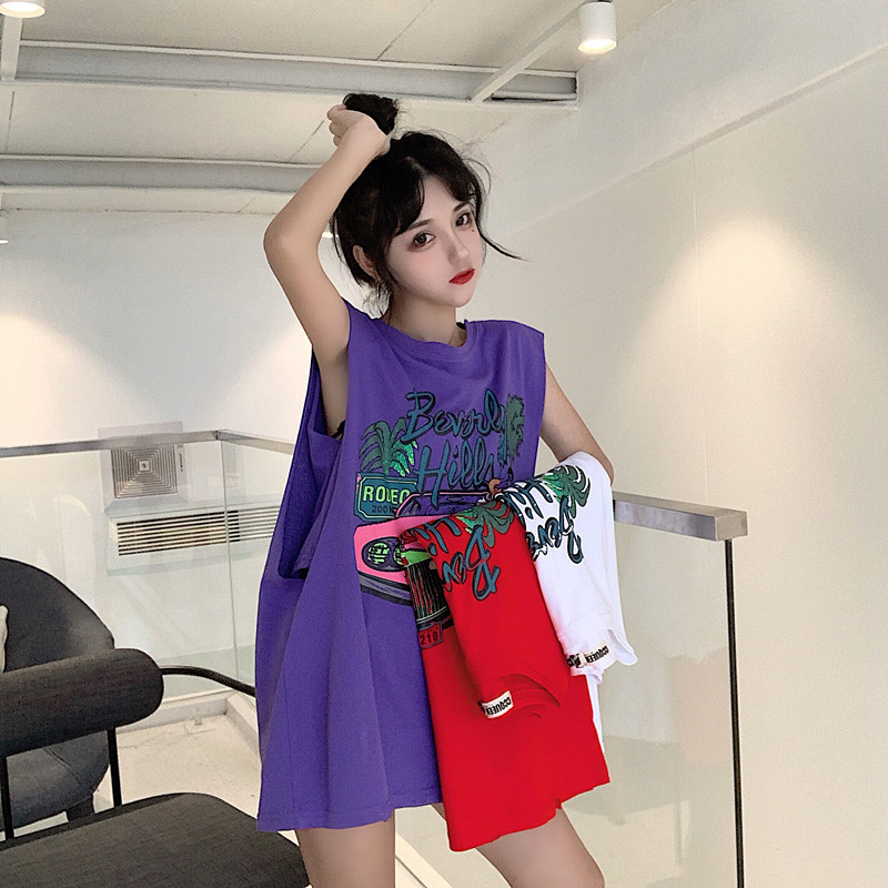 實拍   新款女ins怪味少女上衣無袖t恤假兩件套外穿背心純棉