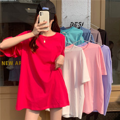 實拍韓版ins淨色基礎款百搭短袖純棉T恤