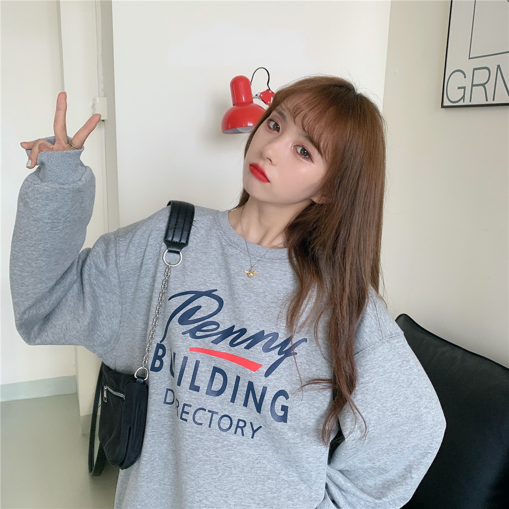 Real shot spring and autumn thin round neck letters ins sweater women's Korean version of hoodless top