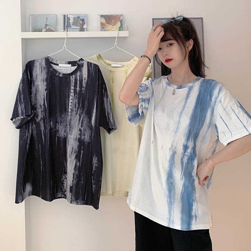 Real shot Korean new tie dyed loose short sleeve T-shirt for women