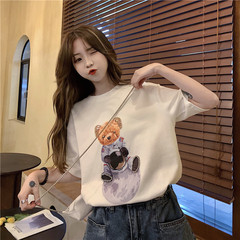 Real shot new net red bear print Short Sleeve T-Shirt Top without bag