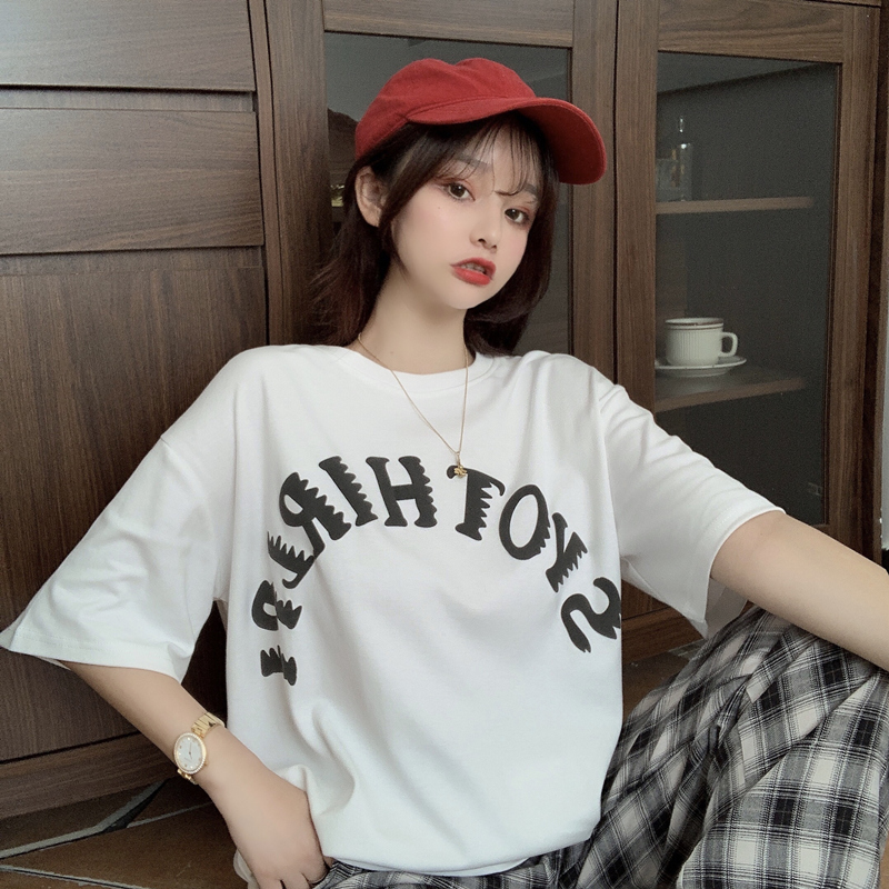 Real shot foam letter printed short sleeve T-shirt