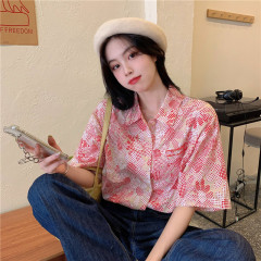 實拍 港風chic復古怪味印花翻領短袖襯衫女