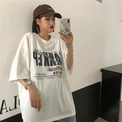 實拍 原宿風印花短袖t恤女新款寬鬆半袖上衣潮