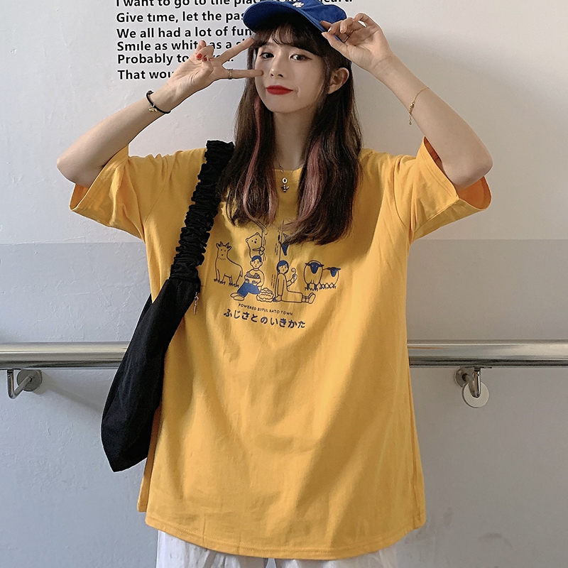 Real shot Korean new printing loose and versatile short sleeve T-shirt