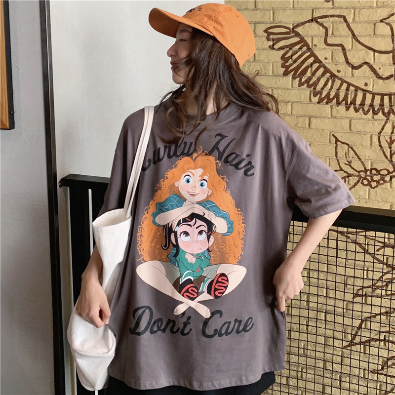 Real summer round neck cartoon printed T-shirt short sleeve girl