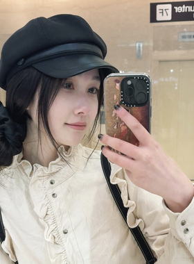 「在落满树叶的长椅发呆」百搭的秋冬毛呢报童画家八角帽