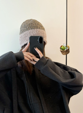 「橄榄球」撞色卷边秋冬新款复古显脸小针织毛线帽