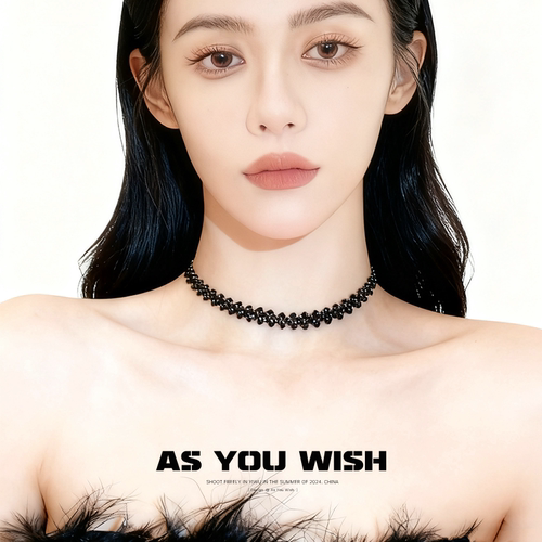 时尚黑色满钻拼接锁骨链