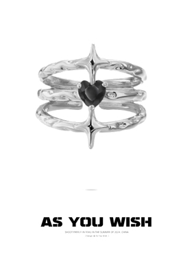 ASYOUWISH 荆棘芒星爱心黑锆石戒指开口戒指女小众设计轻奢高级感