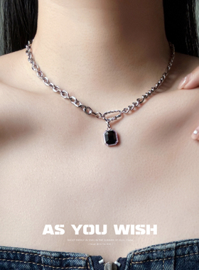 ASYOUWISH 轻奢不规则黑色小方吊坠项链冷淡风高级感嘻哈锁骨链女