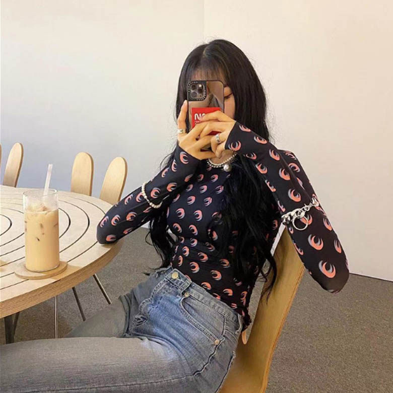 月亮打底衫长袖t恤印花防晒内搭叠穿皮肤衣女修身弹力肌底衣上衣