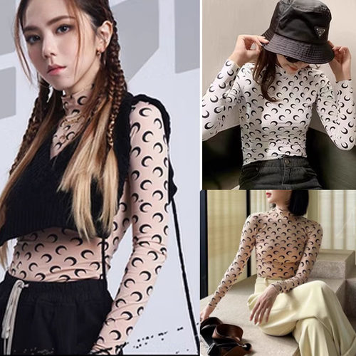 邓紫棋同款marine月亮半高领打底衫月牙薄款长袖防晒修身皮肤衣秋