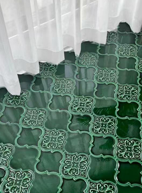法式卫生间瓷砖复古浴室厨房灯笼小花片葫芦砖墨绿色手工墙砖