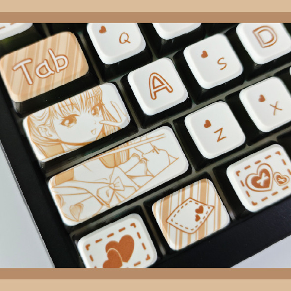 动漫系列四面透光奶咖色可爱键帽热升华119键机械键盘键帽