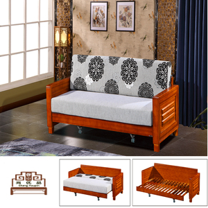 多功能实木三人位沙发床两用推拉床橡胶木小户型书房客厅家具包邮