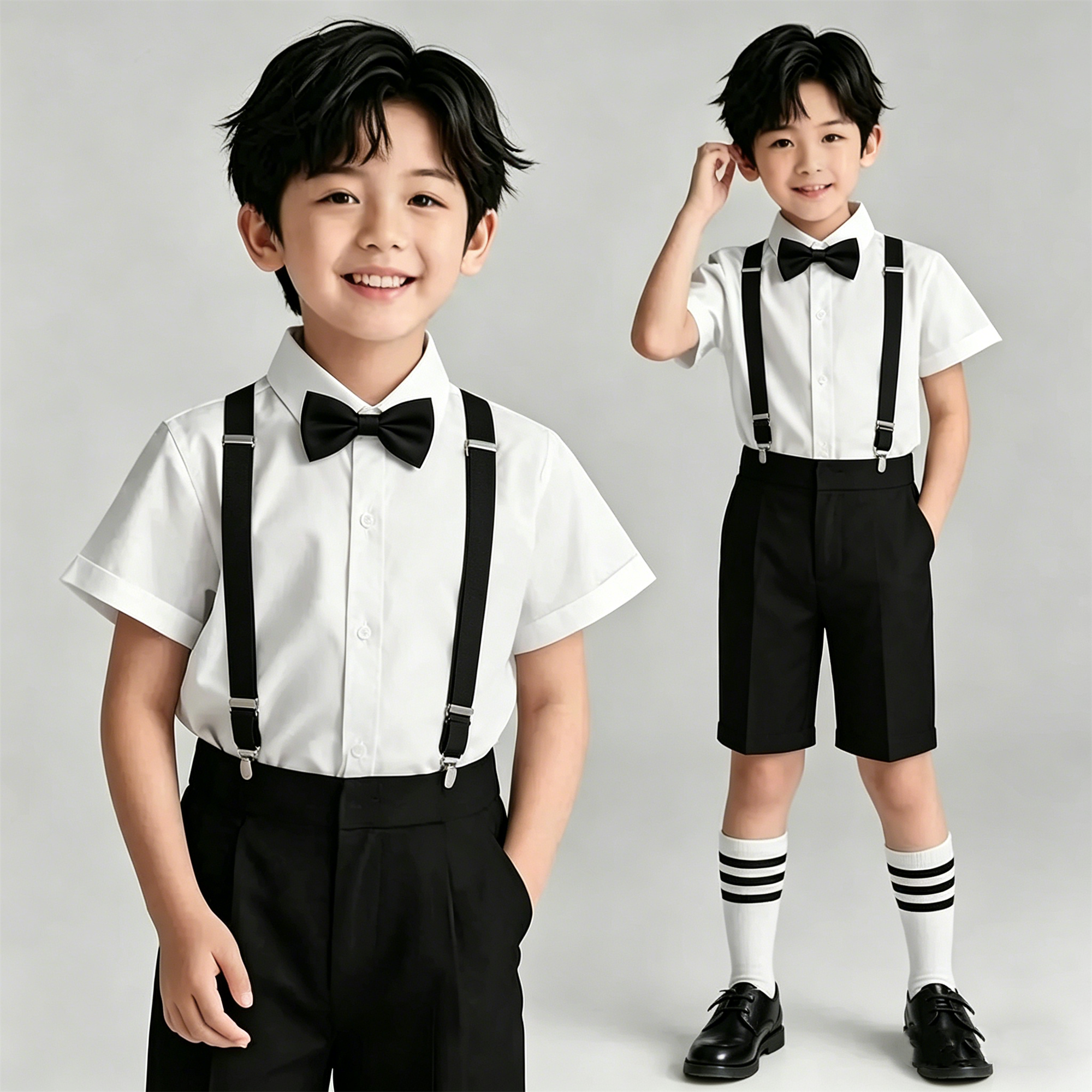 儿童礼服套装西服花童背带裤幼儿园毕业拍照表演服朗诵钢琴演出服