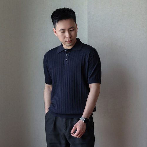 老钱风轻奢针织短袖Polo衫男