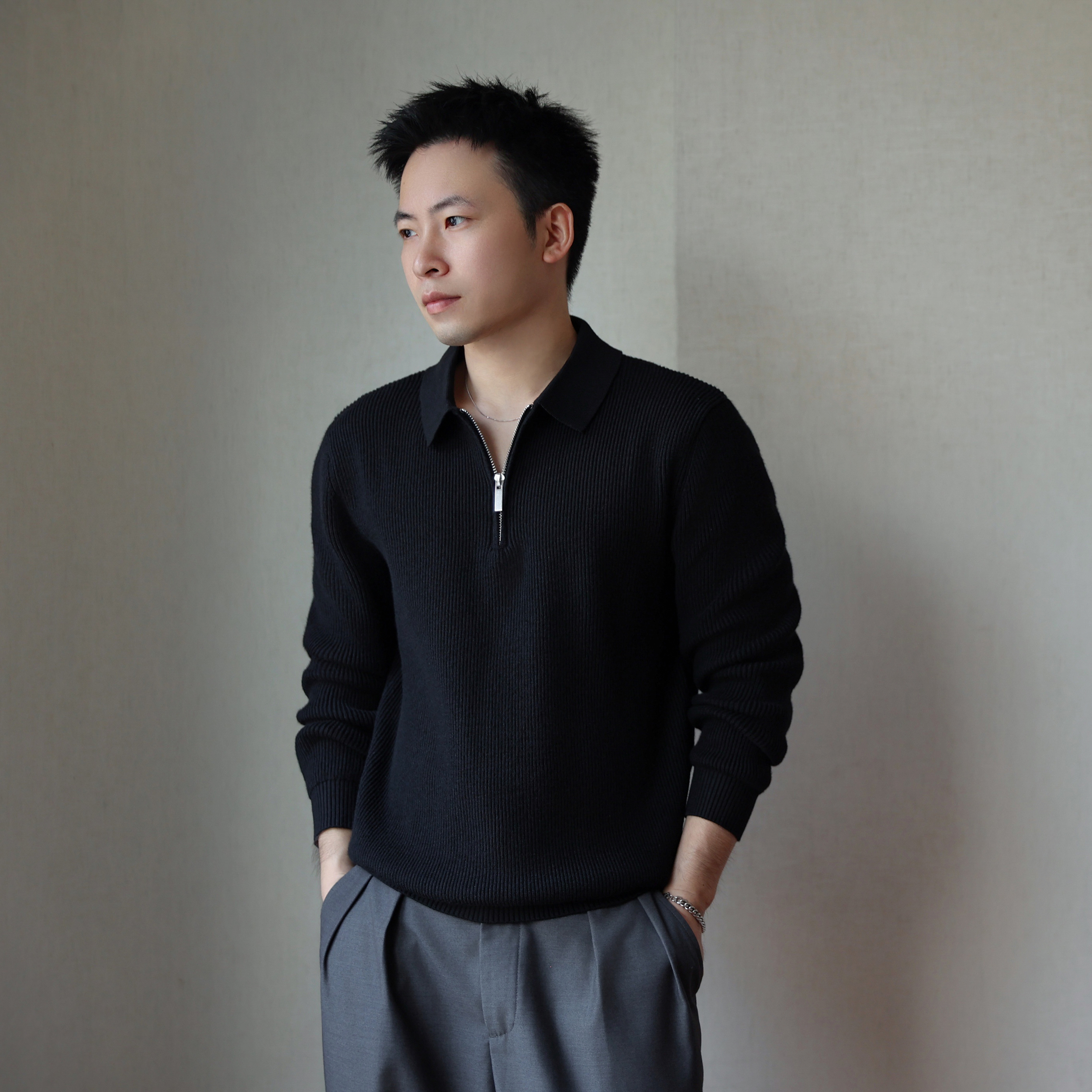 秋冬季半拉链休闲简约男士毛衣