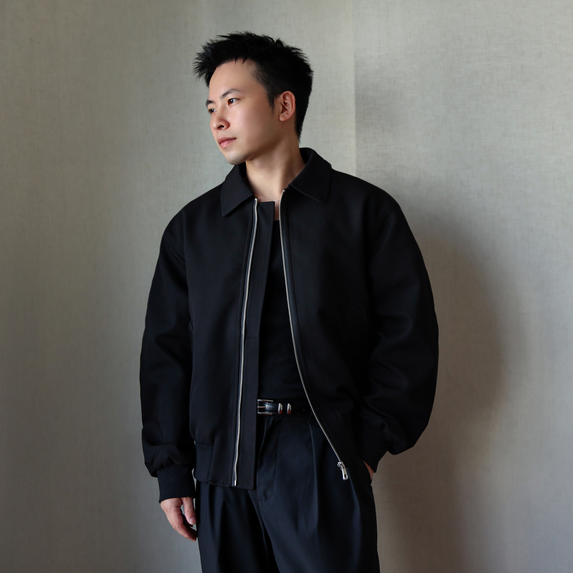 老钱风翻领宽松型短款夹克