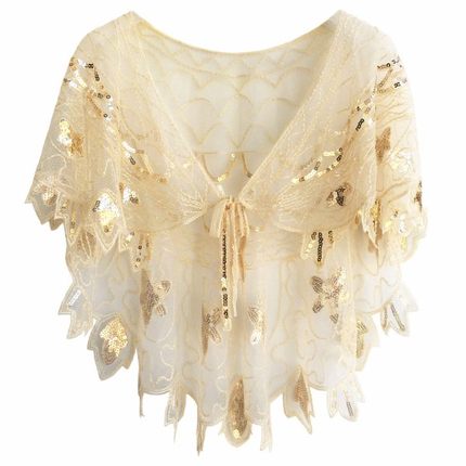 跨镜1920S 亮片订珠晚礼服婚纱旗袍系带披肩宴会中国风复古小外套