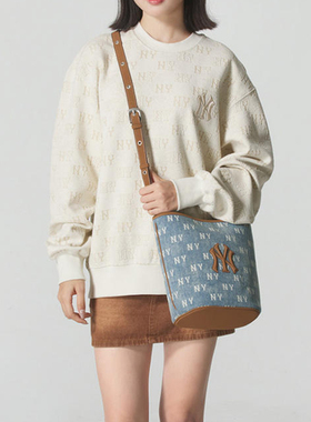 国内现货MLB男女25新款NY老花满印牛仔斜挎单肩水桶包3ABMMV65N