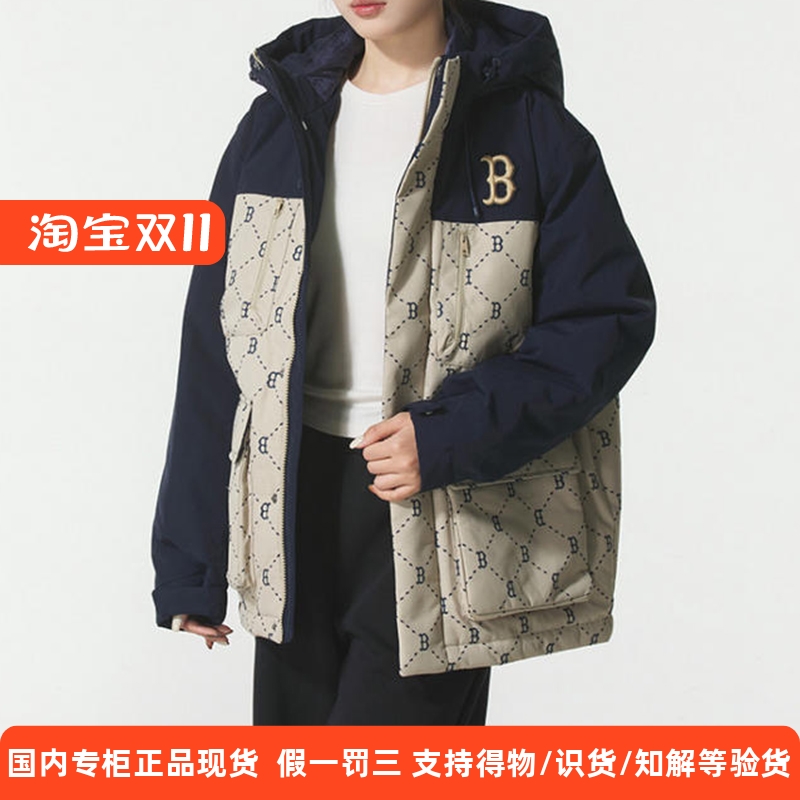 MLB羽绒服男女25秋新款连帽NY钻石老花宽松时尚保暖外套3ADJM0156