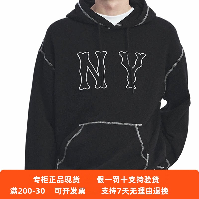 正品现货MLB男女25年新款NY大标连帽运动休闲套头衫卫衣3AHDB0451