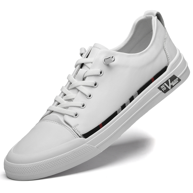 软牛皮小白鞋男真皮纯皮白色板鞋