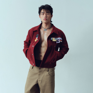 修饰比例短款 KADAKADA 原创层叠标签纯棉复古工装 夹克 tag