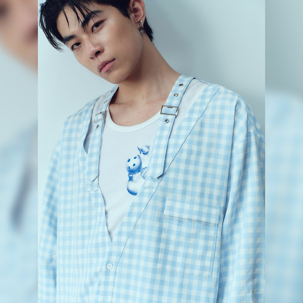 KADAKADA原创小众设计格子性感深v辣弟背带多穿宽松廓形人棉衬衣