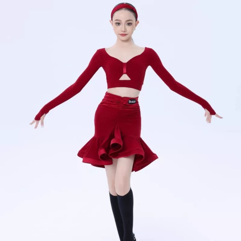 女童拉丁舞蹈花服演出服练功